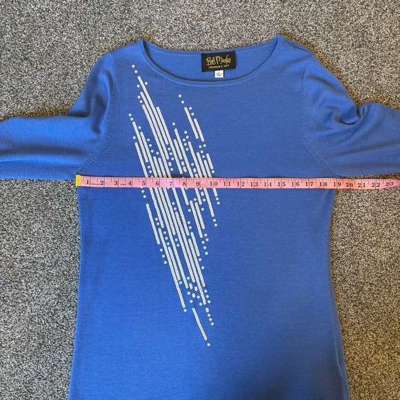 Bob Mackie Wearable Art Blue 3/4 Length Sleeves White Sequins size small - Picture 4 of 8